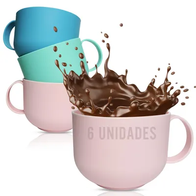 Frühstücksbecher-Set 6er, BPA-frei, 600 ml, Pastellfarben