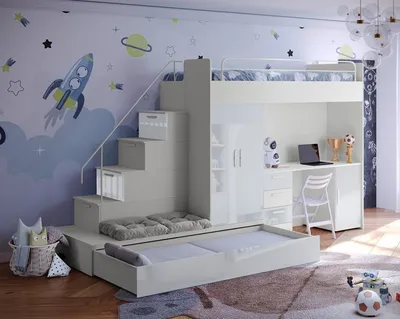 Produktbild von Etagenbett TOMI 5, Doppelstockbett Hochglanz Kinderbett Hochbett, MIT Matraze und Lattenrost (Cashmere + Weiß, Glanz)