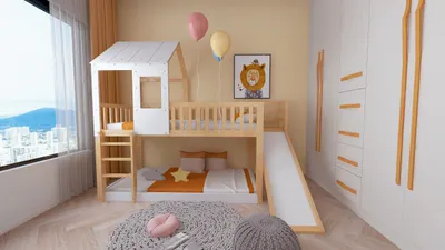 Produktbild von Sweiko Etagenbett (Kinderbett mit Rausfallschutz), Hausbett mit Leiter und Rutsche, 90*200cm