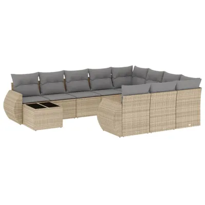 Immagine prodotto di vidaXL Set di divani da giardino 11 pezzi con cuscini Beige poly rattan