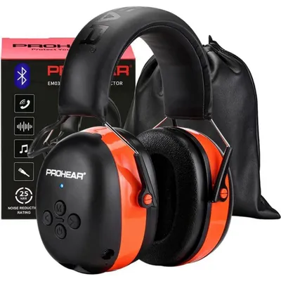 Obrázok produktu pre Slúchadlá na ochranu sluchu s Bluetooth 5.4, mikrofónom, potlačením hluku, SNR 30 dB, NRR 25 dB - oranžová farba
