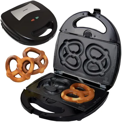 Produktbild von Syntrox Germany Brezel Waffeleisen 1300W mit Wechselplatten schwarz