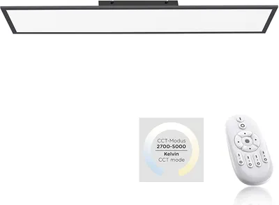 Image de Plafonnier LED, télécommande, intensité lumineuse variable, CCT, noir, L 100 cm