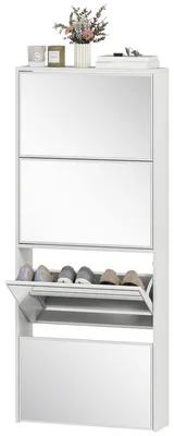 Produktbild von Schmaler Schuhschrank mit Spiegel und 4 Flš¹geltš¹ren fš¹r 12 Paar Schuhe, 63 x 17 x 146 cm, Wei?