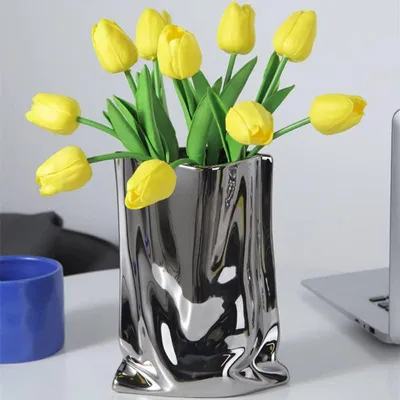 Produktbild von Famanu Keramische Vase Moderne Blumenvasen - Silber, Groß