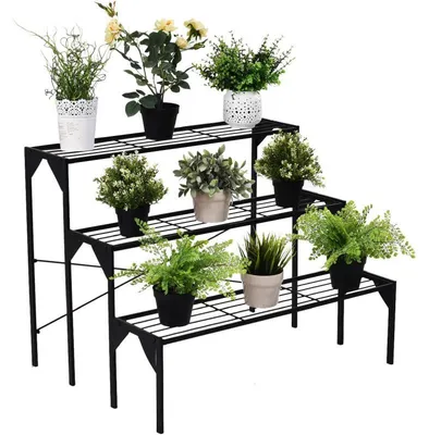 Obrázek produktu pro 3patrový kovový stojan na rostliny B08CKN3VSJ, 86,4 x 66 x 66 cm, černý