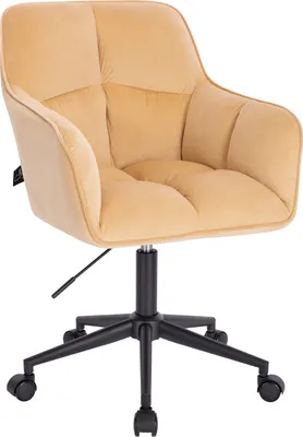 A beige velvet office chair with a black base and wheels, shown from the front.