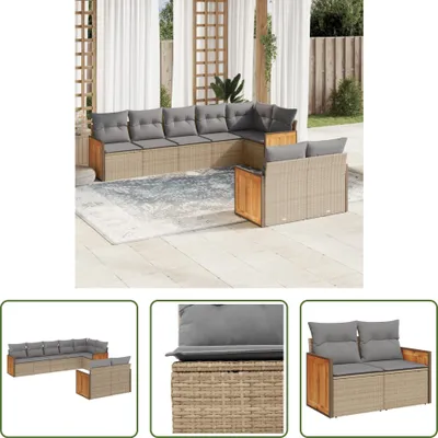 Produktbild von The Living Store 8-tlg. Garten-Sofagarnitur mit Kissen Beige Poly Rattan