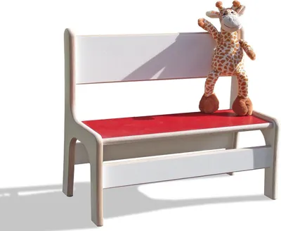 Produktbild von Weiße Kinderbank mit roter Sitzfläche