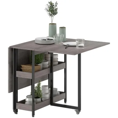 Produktbild von Esstisch Klappbar Küchentisch im Industriedesign mit 2 Offenen Ablagen, 133,4x80x75cm,Mobiler Esszimmertisch für Kleine Räume, Esszimmer, Küche