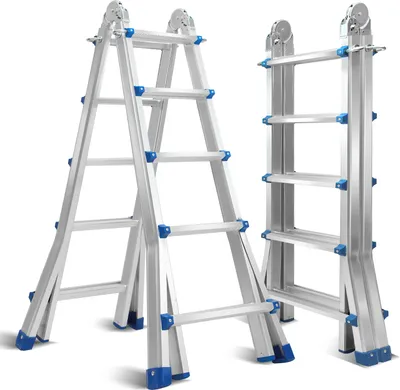 Produktbild von Bettizia Teleskopleiter Alu Leichtgewicht 4x5 Ebene Silber  multifunktion Multifunktionsleiter Mehrzweckleiter Ausziehbare  aus Hochwertigem Aluminium Belastbarkeit 150KG