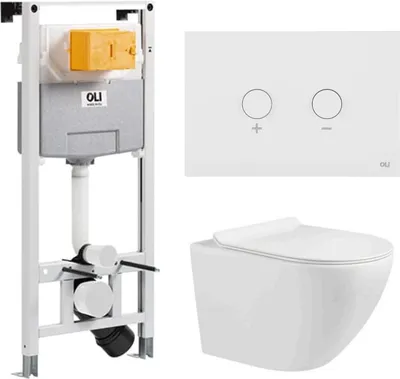 Obrázek produktu pro Domotechnika | Závěsný klozet Zoldo - splachovací nádržka pod omítku - 48X37X37 cm - bílý lesk - bez okrajů - hygienický a tichý - bílý knoflík