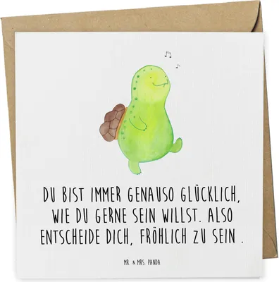 Produktbild von Mr. & Mrs. Panda Grußkarte Schildkröte Pfeifen - Weiß - Geschenk, faltkarte, doppelkarte, Depression, Glück, anlasskarte, Glückwunschkarte, Schildkröten, Klappkarte
