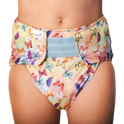 Produktbild von Wiederverwendbare Stoffwindel für Erwachsene mit Tasche und Saugeinlage – Größe S/M/L - Schmetterlinge