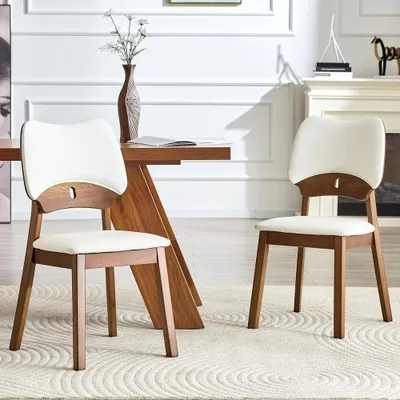 Produktbild von Polsterstuhl 2er Set Esszimmerstühle, Holzstühle mit Schmetterlingsrückenlehne, mit Gepolsterter Sitzfläche, für Esszimmer Wohnzimmer,Weiß