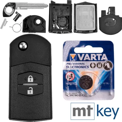 Produktbild von Autoschlüssel Funk Fernbedienung Austausch Gehäuse mit 2 Tasten + Rohling + Batterie kompatibel mit Mazda 5 CW 2 DE 3 BK 6 SW BT-50 CX-9 CX-7 A
