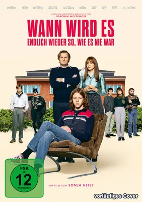 A movie poster with a group of people in front of a building.