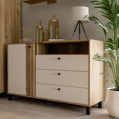 Produktbild von Kommode >KILLARNEY< in Sand / Mauvella Eiche Nachbildung - 138,1x87x42cm (BxHxT)