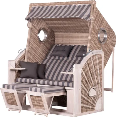 Produktbild von Strandkorb deVries PURE® Cliff XXL SUN - PE white kubu - Dessin 481 - inkl. Schutzhülle