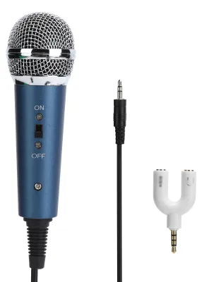 Image de Microphone à condensateur filaire de 3,5 mm avec adaptateur audio en forme de U, pour karaoké sur ordinateur (bleu)