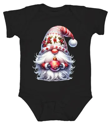 Productafbeelding van Schattig kerstelfje met kerstbal en vlierbesmotief, uniseks babyromper, zwart, maat 6/12