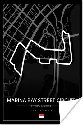 Produktbild von MuchoWow® Poster Rennsport - Sport - Rennstrecke - Singapur - Marina Bay Street Circuit - Schwarz 60x90 cm - Wanddekoration