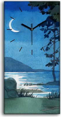 Produktbild von Wanduhr Bürouhr Leinwand Bild Geräuschlos 30x60 Ölgemälde Wald Meer Nacht - schwarze Hände