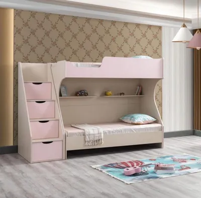 Produktbild von Jugendbett Kinderbett Kids Design Modern Bett Kinderzimmer Holz Möbel Rosa