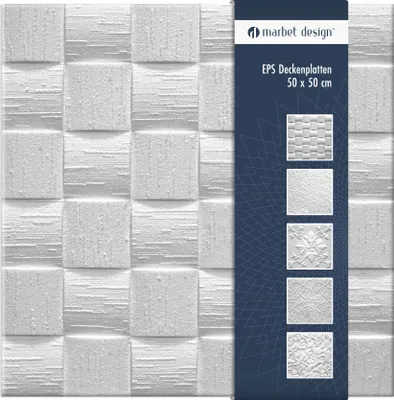 Produktbild von Deckenplatten aus Styropor EPS -  Deckenpaneele leicht & robust im modernen Design - (20QM Sparpaket LEN WEISS 50x50cm) Feuchtraum weiß Verkleidung