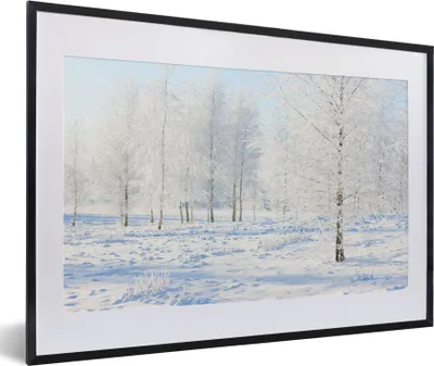 Produktbild von MuchoWow® Gerahmtes Poster Schnee - Bäume - Winter 60x40 cm - Poster mit Schwarzem Bilderrahmen Wandposter Rahmen Foto Bilder - Schlafzimmer - Plakat in Rahmen - Drucken