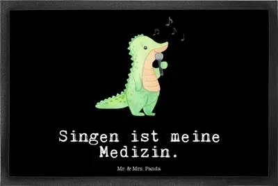 Produktbild von Mr. & Mrs. Panda Schmutzfangmatte Krokodil Singen 40 x 60 cm - Schwarz - Geschenk, fußmatte, Hobbysänger, Band, Schmutzmatte, Gummimatte, Fussmatte, Fußabstreifer, Gesang
