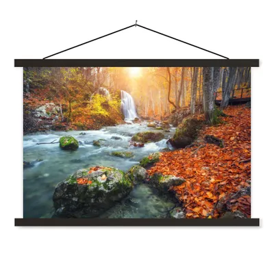 Produktbild von MuchoWow® Textilposter Natur - Sonne - Herbst 60x40 cm mit schwarzem Rahmen - Hölzernes