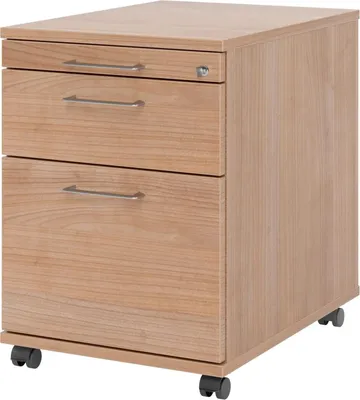 Produktbild von Rollcontainer 58cm 1 Schub 1 Hängeregistratur Schloss Bügelgriff Nussbau