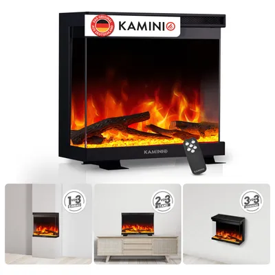 Obrázek produktu pro KAMINIO Elektrický krb LEA – Elektrický krb 3 v 1 s panoramatickým výhledem, topením, 3D efektem plamenů, 12 barvami plamenů, dálkovým ovládáním – 24 palců, Obrázek vytvořený pomocí AI