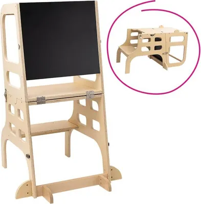 Obrázek produktu pro Kondela Montessori učící věž s tabulí 3v1 Magan - přírodní