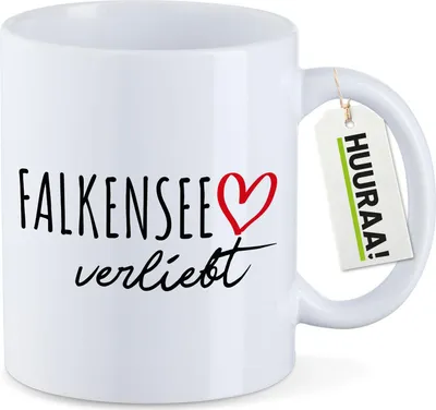 Produktbild von Huuraa Kaffeetasse Falkensee verliebt 330ml Weiß Keramik Kaffeebecher Geschenkidee
