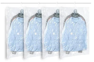 Produktbild von Vakuumbeutel zum Aufhängen 4 Stück 105 x 70 cm platzsparend für Kleidung Mäntel Jacken Anzüge transparent wiederverwendbar