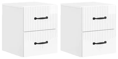 Image de vidaXL Table de chevet murale, lot de 2, blanc brillant, aggloméré