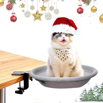 Produktbild von Famanu Katzenbett Schreibtisch - Drehbare Katzenhängematte mit Abnehmbarem Bezug für ein Gewicht von bis zu 20 kg - Hält Kätzchen nah bei sich