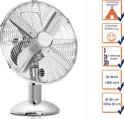 Produktbild von Tristar VE-5953 Ventilator, Haushalts-Lamellenlüfter, Silber, Tisch, Metall, 58,6 dB, 1300 RPM