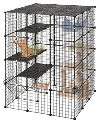 Obrázek produktu pro VEVOR, klec pro kočky, výběh pro kočky, vícepatrový výběh pro kočky, rozměry 104,1 x 104,1 x 139,7 cm, sestavitelný výběh pro kočky, odnímatelná kovová klec se 4 dveřmi, ideální pro 2-3 kočky, koťata a malá zvířata, černá barva