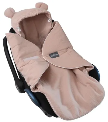 Produktbild von Bellochi Musselin Einschlagdecke Babyschale 90x90cm - Leichte Sommer Babydecke mit Kapuze & Fußsack für Auto & Kinderwagen - 3 & 5-Punkt-Gurt Kompatibel - Atmungsaktive Baumwolle - Antiallergisch