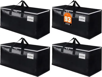 Produktbild von Grosse Umzugsboxen - Rucksäcke mit Reißverschlüssen, Griffen und Etiketten - Raumsparende Umzugsartikel - Aufbewahrungsbeutel - für Umzug, Lagerung, Camping und Reisen 93 Liter - Pack von 4