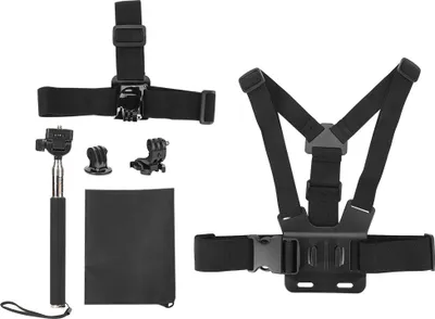 Produktbild von 5-in-1-Universal-Actionkamera-Zubehörset für Gopro-Sportkameras, Kopfgurthalterung/Brustgurt/Selfie-Stick