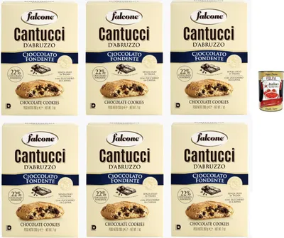 Produktbild von Falcone Cantucci al Cioccolato, Mandelgebäck mit Schokoladenstückchen, Kekse mit Schokolade aus Italien, insgesamt Gebäckstücke, 6x 200g + Italian Gourmet polpa 400g