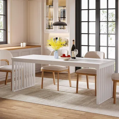 Immagine prodotto di Tavolo da pranzo rettangolare, 180 cm, bianco, con struttura in metallo in stile industriale, per 6-8 persone