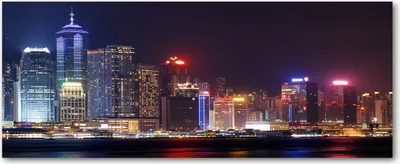 Produktbild von Tulup® Glas-Bild Wandbild aus Glas - 125x50 - Wandkunst - Wandbild hinter gehärtetem Sicherheitsglas - Dekorative Wand für Küche & Wohnzimmer - Sehenswürdigkeiten & Architektur - Hong Kong bei Nacht - Mehrfarbig