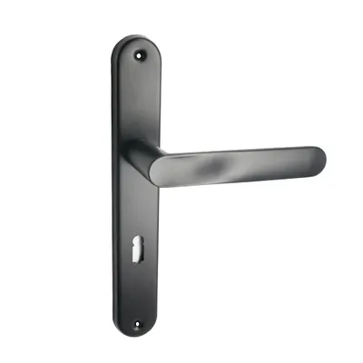 Obrázok produktu pre Domino dverová kľučka OVAL BLACK 72 BB-farebný zámok Sada kľučiek Dlhá doska pre izbové dvere, kancelárske dvere, pivničné dvere, vnútorné dvere, tvar L, hliník čierny