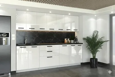 Produktbild von ULWEHOME Küchenmöbel Küchenmöbel-Set „Milan“ 260 cm | Unterschrank - Regal - Arbeitsplatte - Küchenzeile | Weiß Hochglanz 2,6 m