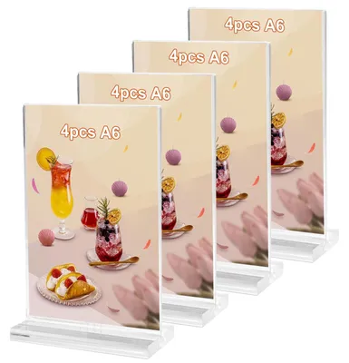 Produktbild von Acryl Tischaufsteller Menühalter Kartenhalter - A6 - 15 x 10 cm - Transparent - 4er Set